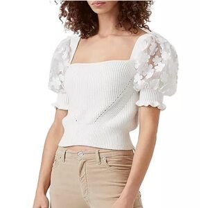 French Connection White Floral Puff Sleeve Blouse